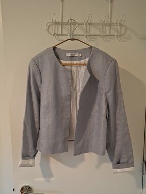 NWT Simons/Contemporaine Duck Egg Blue 100% Linen Collarless Blazer (Size US 12)